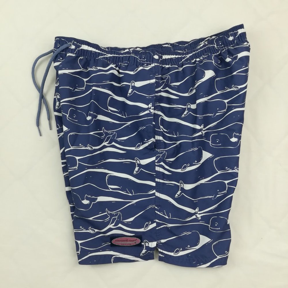 Vineyard Vines All Over Whale Print Lined Swim Trunks Shorts - Picture 2 of 7